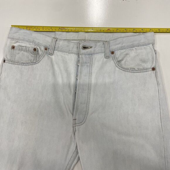 VTG 90’s Levi’s 501 White Straight Denim Blue Jeans Distressed Actual Size 34x28 - Picture 9 of 11